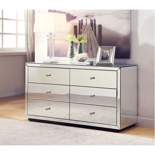 Boulevard Silver Mirror Low Chest 6 Drawers