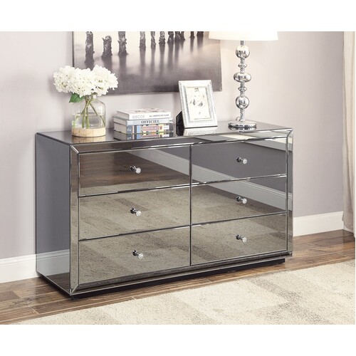 Boulevard Smoke Mirror Low Chest 6 Drawers