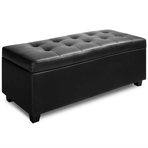 Venus PU Leather Storage Ottoman - Black