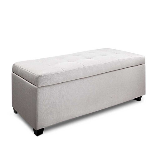 Venus Linen Fabric Storage Ottoman - Beige