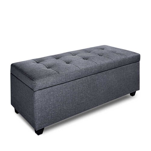 Venus Linen Fabric Storage Ottoman - Grey