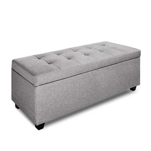 Venus Linen Fabric Storage Ottoman - Light Grey