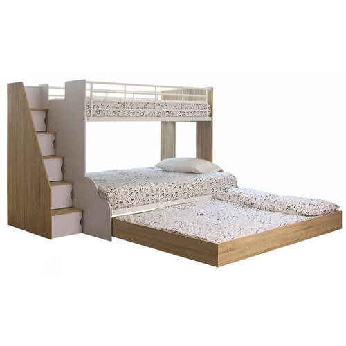 Levin Single Over Double Bunk Bed with Cabinets and Double Trundle