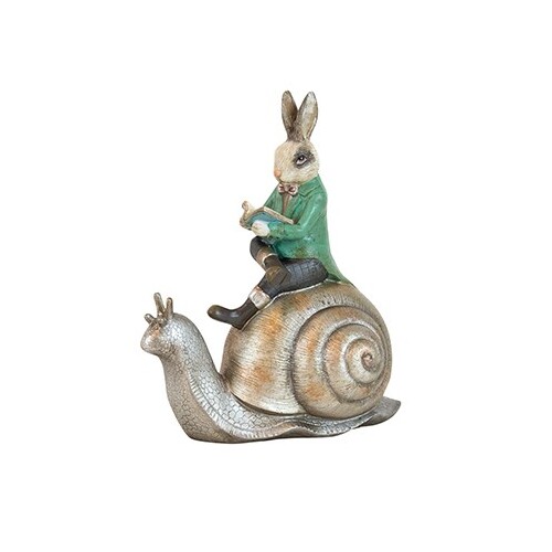 Potter Resin Green Coat Bunny On Snail