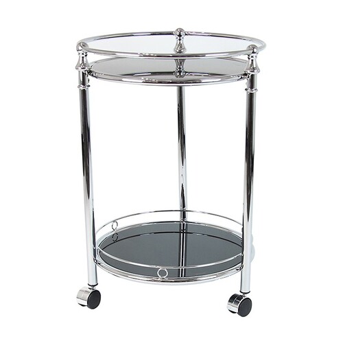 King Silver Bar Cart Black Glass Round