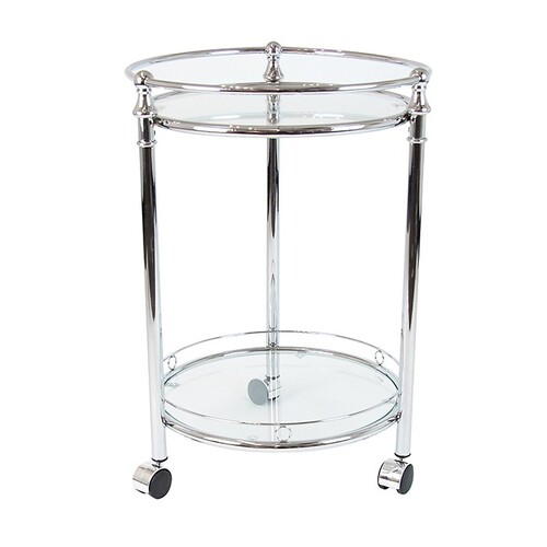 Queen Silver Bar Cart Clear Glass Round