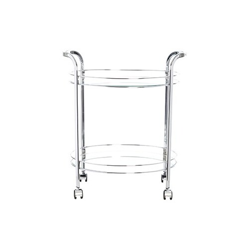 Smith Chrome Glass Mirror Oval Bar Cart